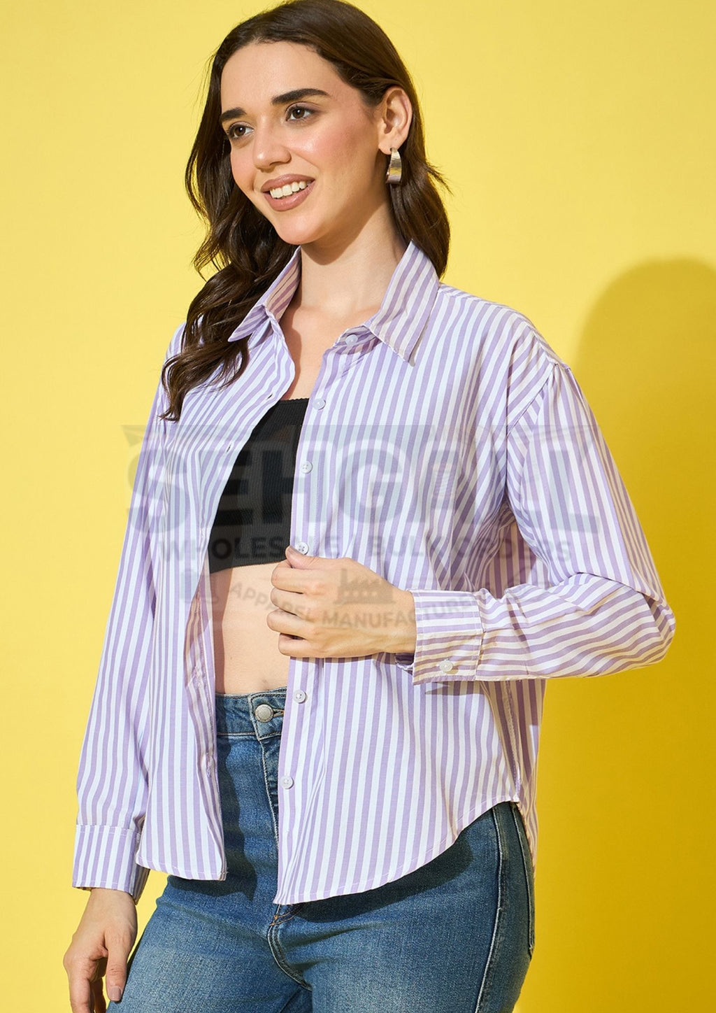 Oversized Striped Cotton Women Shirt-3573