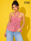 Gingham Check Strapless Bow Front Peplum Top - 3725
