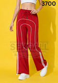 Women's Wide Leg Track Pants with Contrast Piping-3700