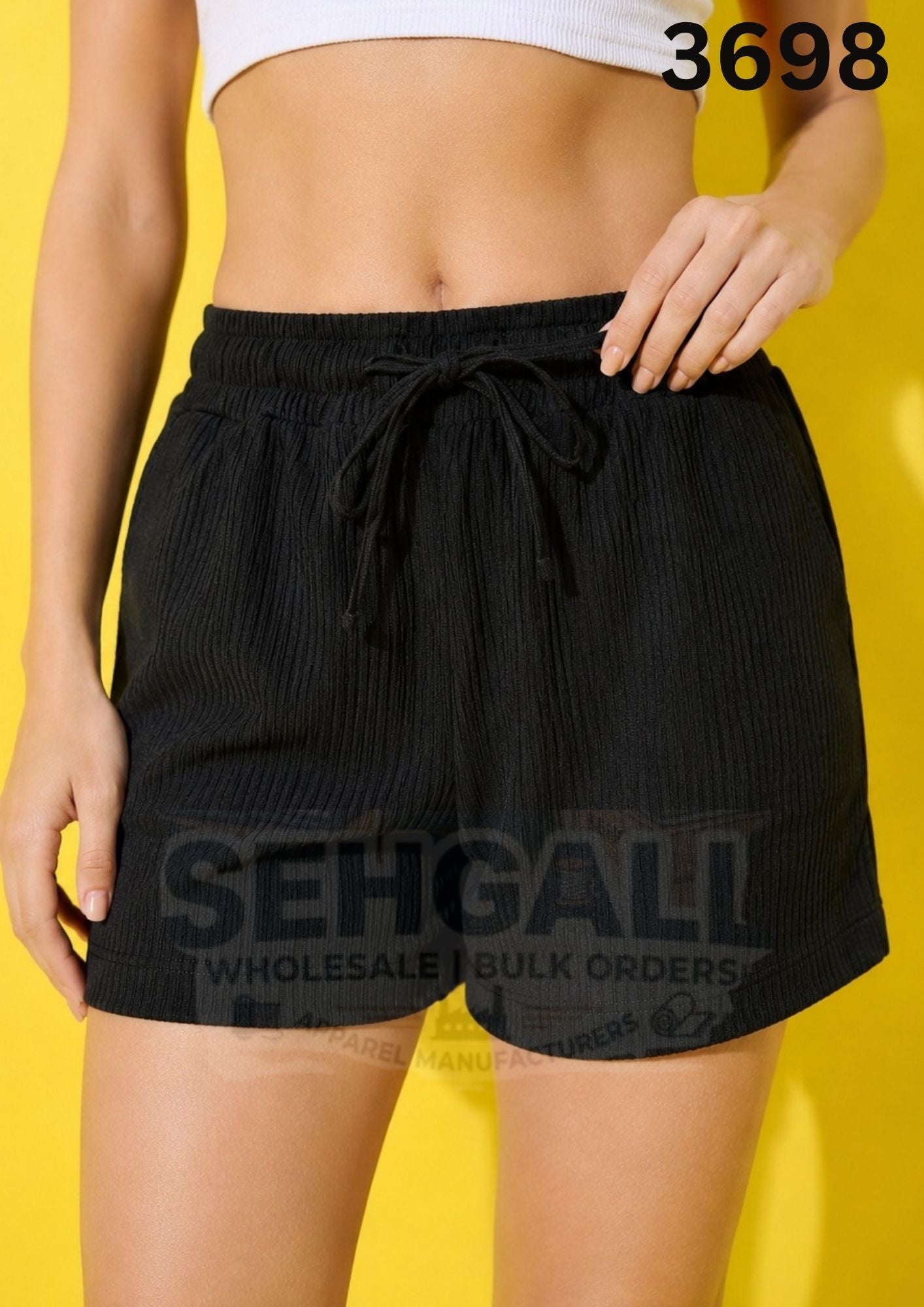 Textured Drawstring Elastic Waist Casual Relaxed Fit Shorts-3698