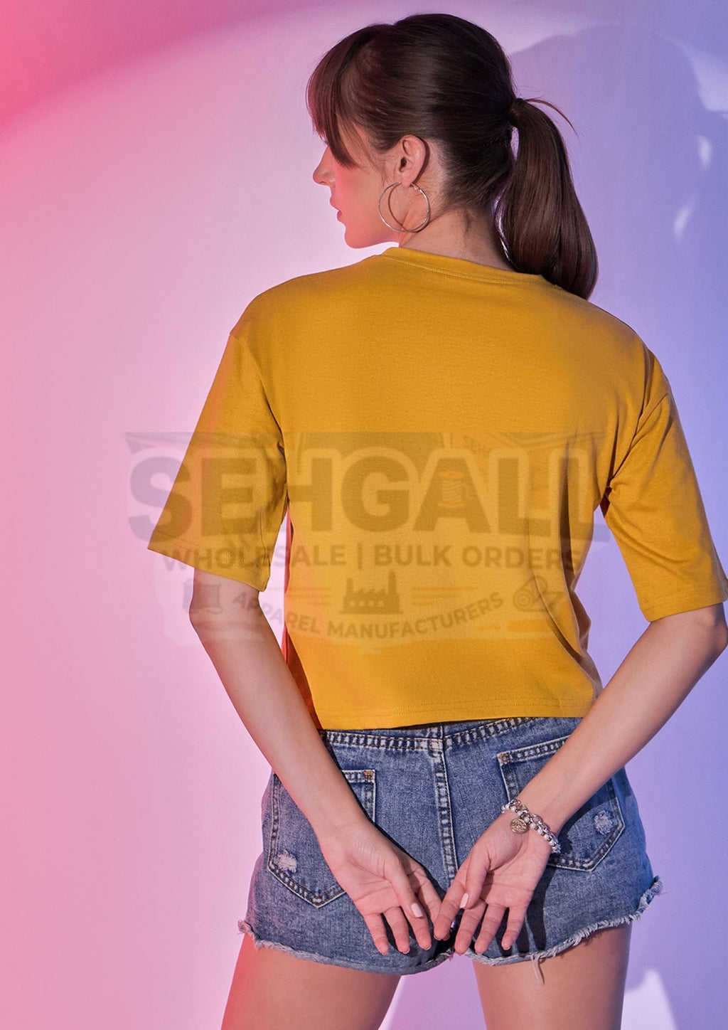 Cotton Solid Loose Fit Round Neck Women Short T-Shirt-3407