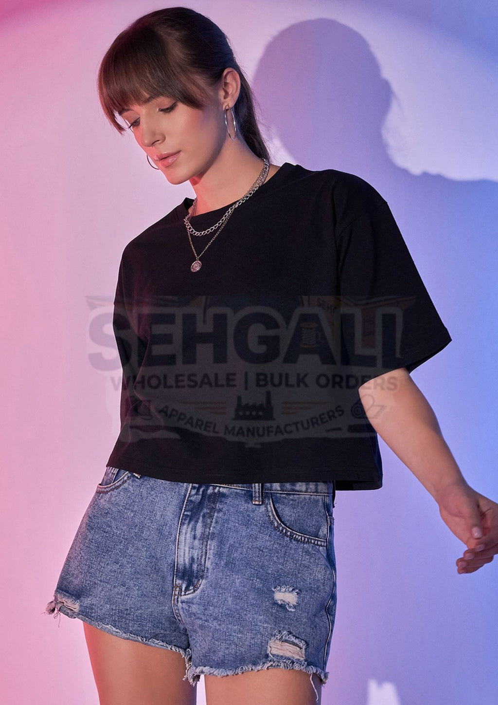 Cotton Solid Loose Fit Round Neck Women Short T-Shirt-3407