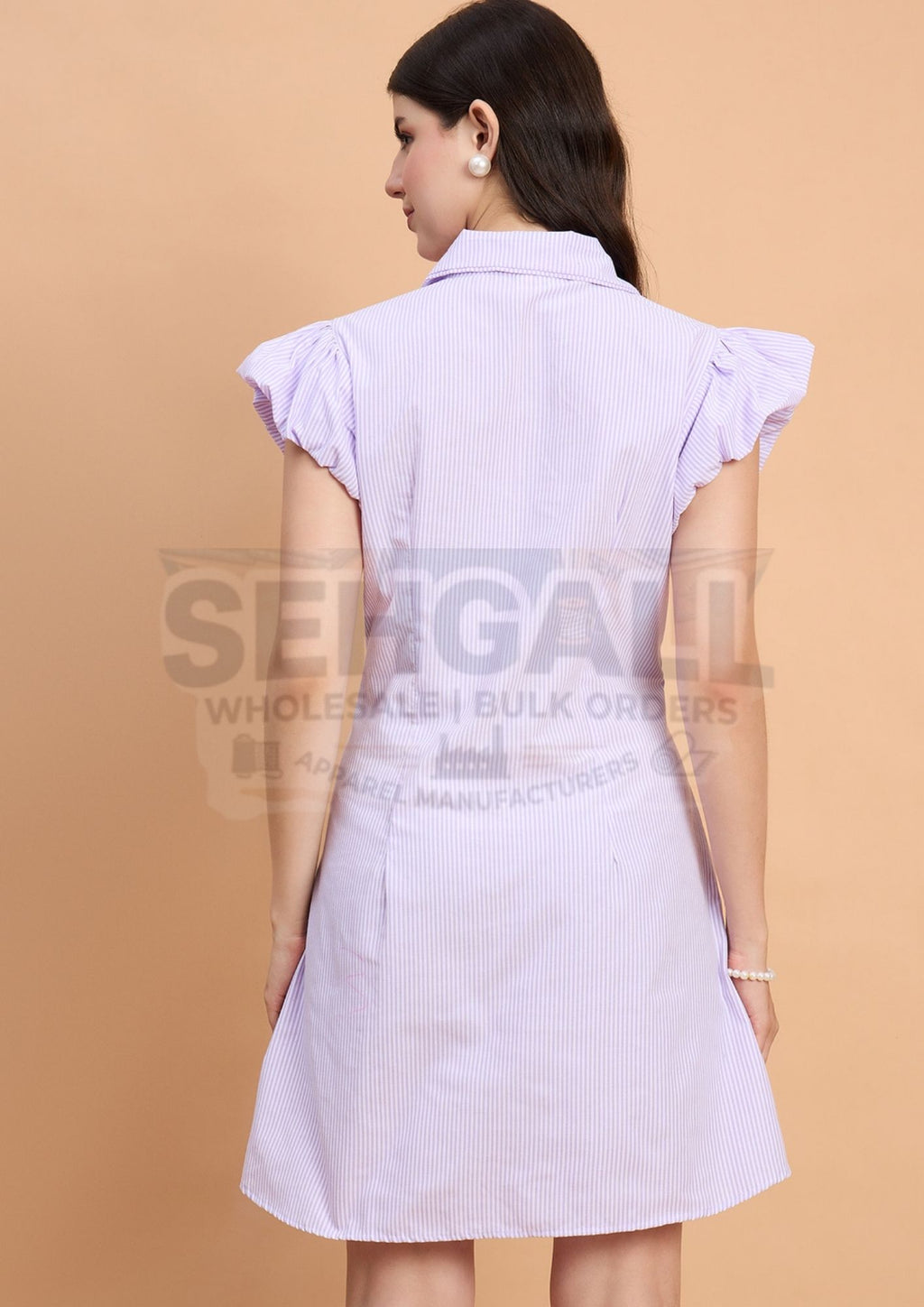 Striped Women A-Line Cotton Collar Dress-3583
