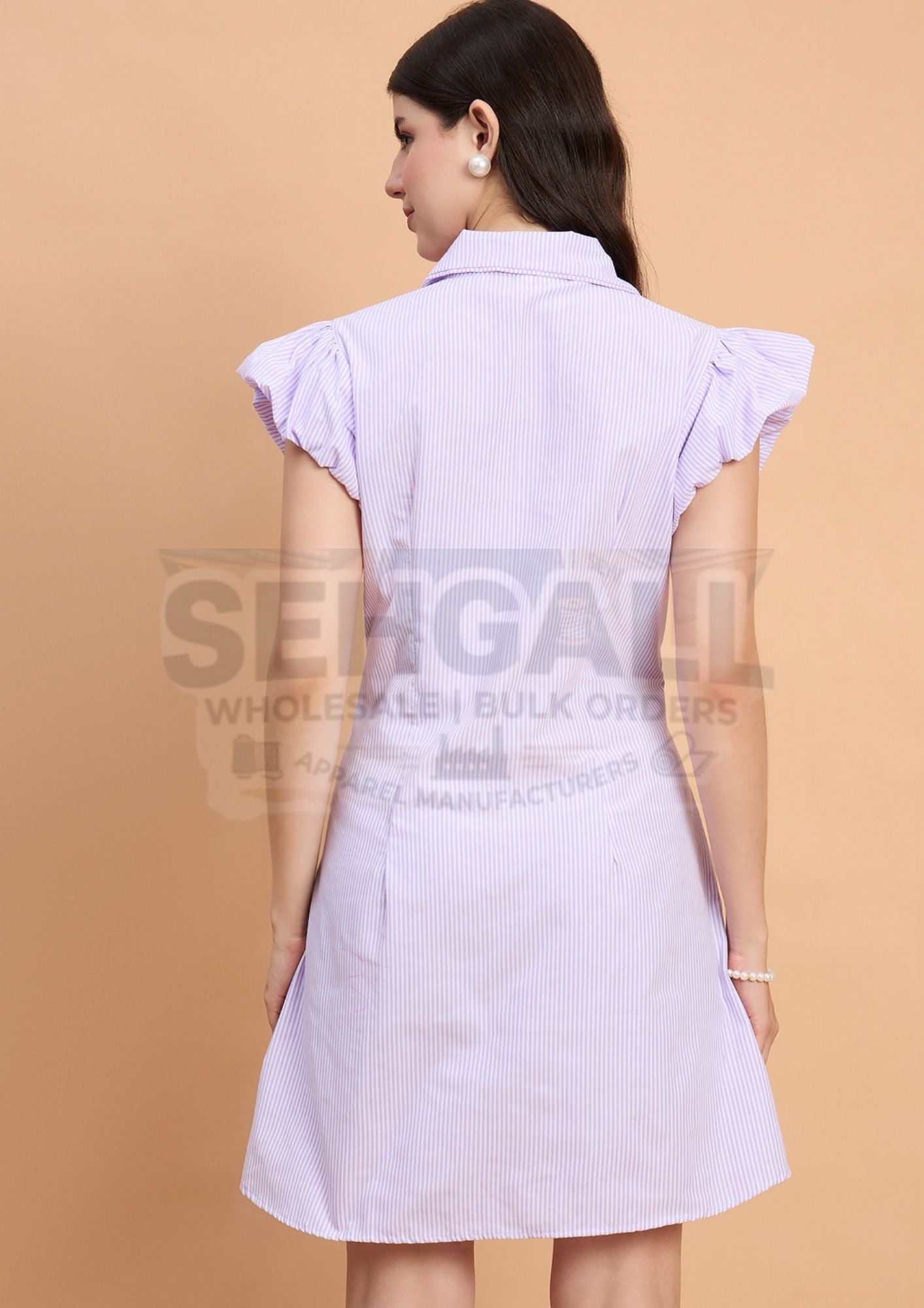 Striped Women A-Line Cotton Collar Dress-3583