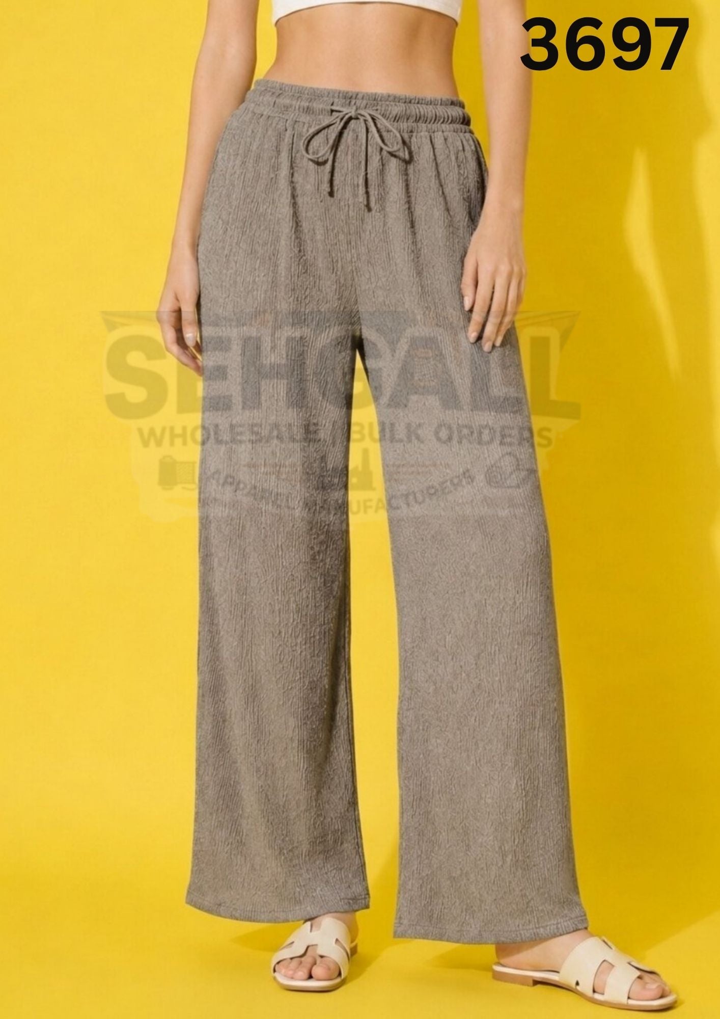 Women's Textured Wide Leg Drawstring Palazzo Pants-3697