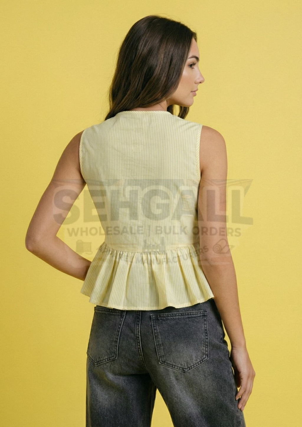 Women Sleeveless Striped Button Front Peplum Top-3637