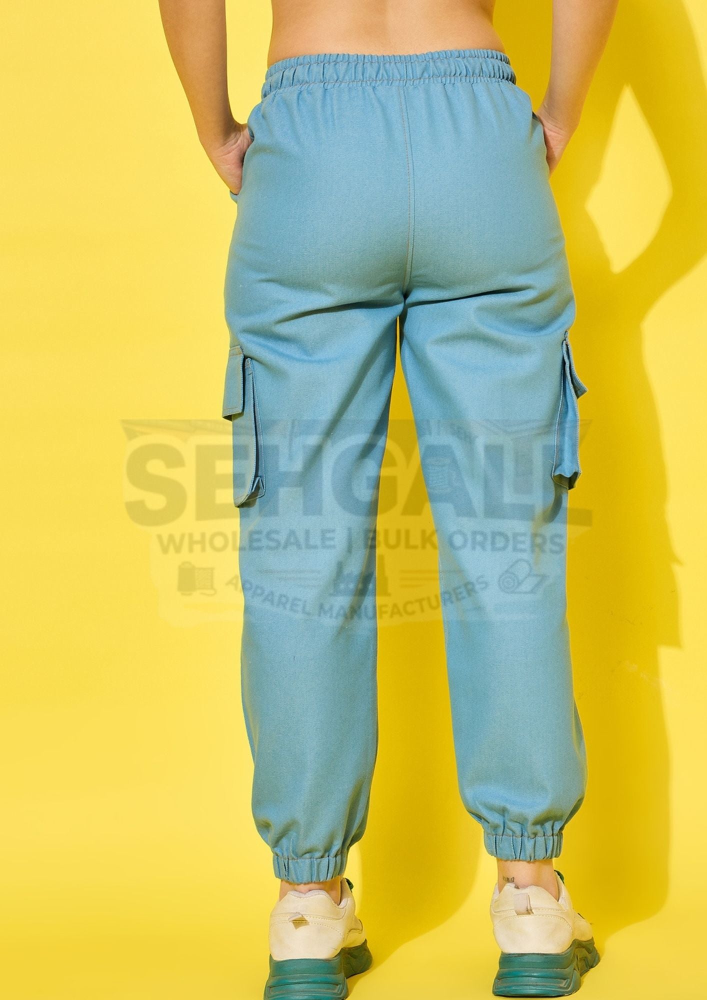 Relaxed Fit Elasticated Denim Cargo Joggers for Women-3517