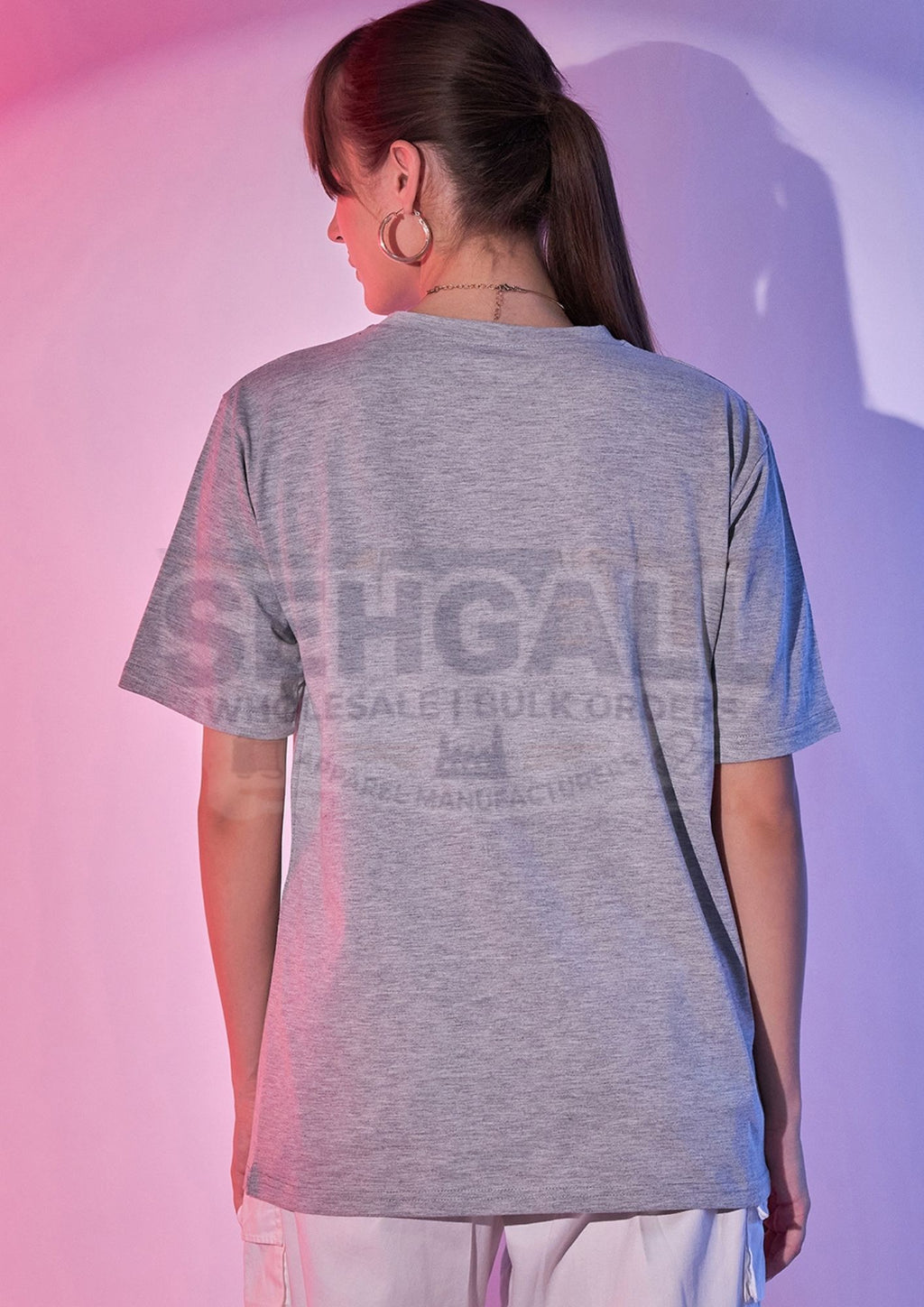 Solid Oversized Round Neck Women Long T-Shirt-3413