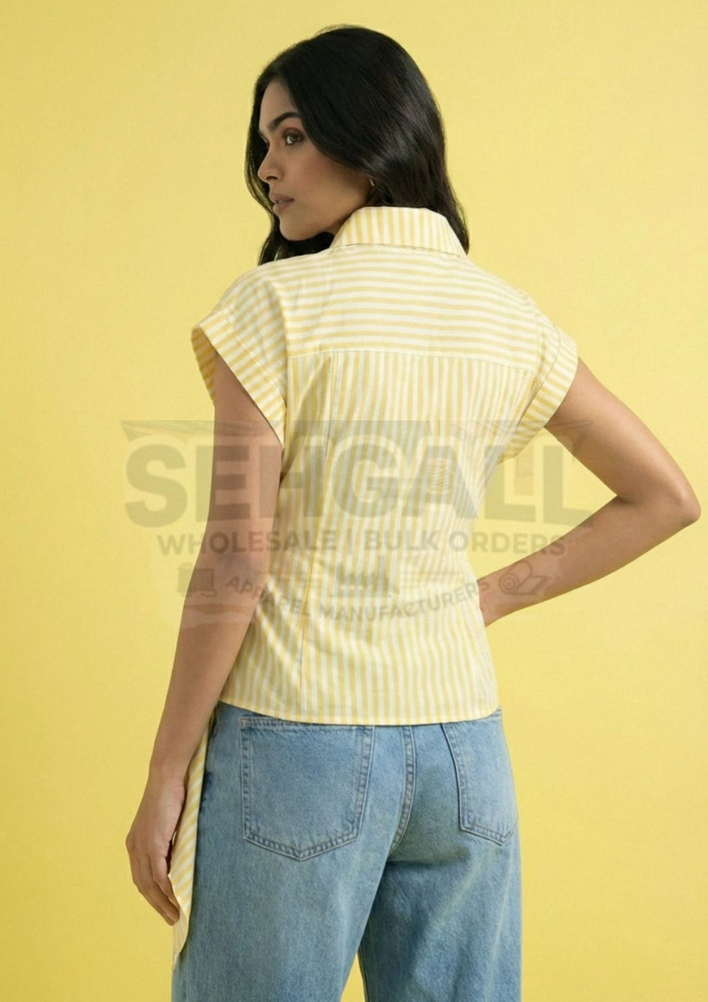 Women Striped Wrap Style Cotton Shirt Drop Shoulder-3641