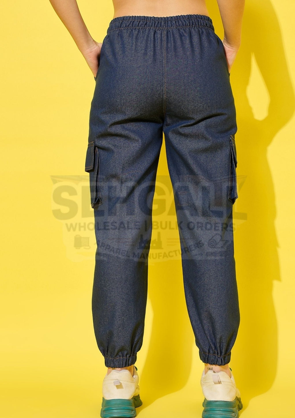Relaxed Fit Elasticated Denim Cargo Joggers for Women-3517