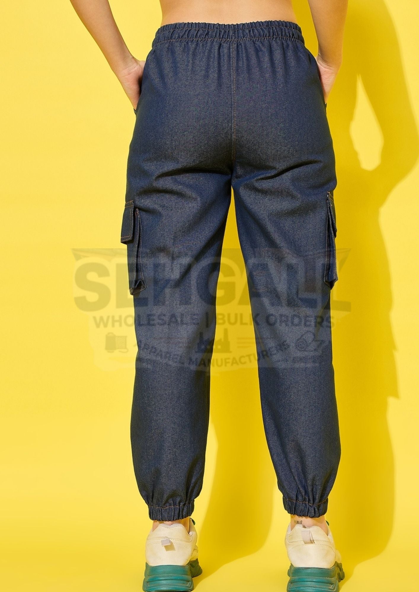 Relaxed Fit Elasticated Denim Cargo Joggers for Women-3517