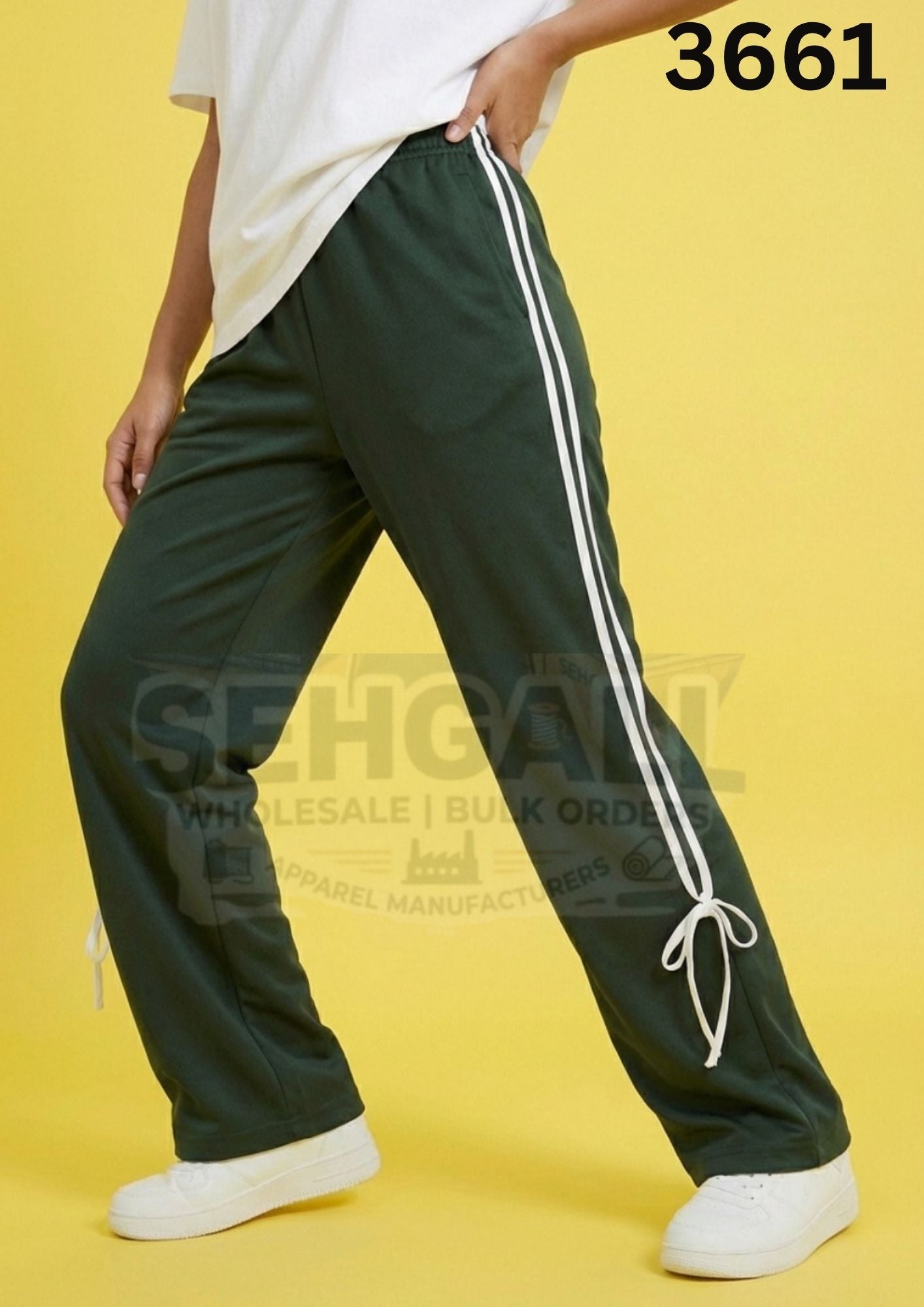 Women's Track Pants with Elastic Waist Side Stripes-3661