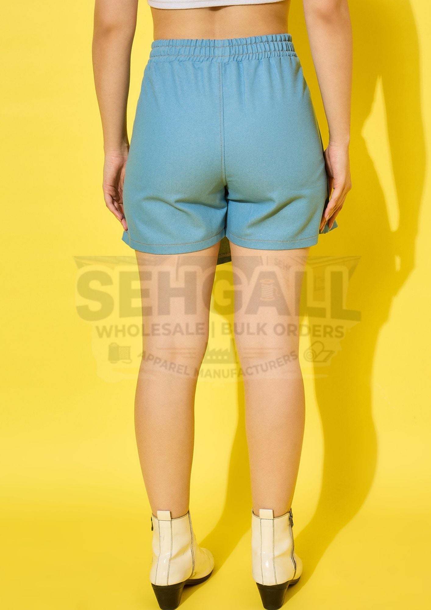 High Waist Front Skirt Back Shorts Denim Women’s Mini Skort-3518