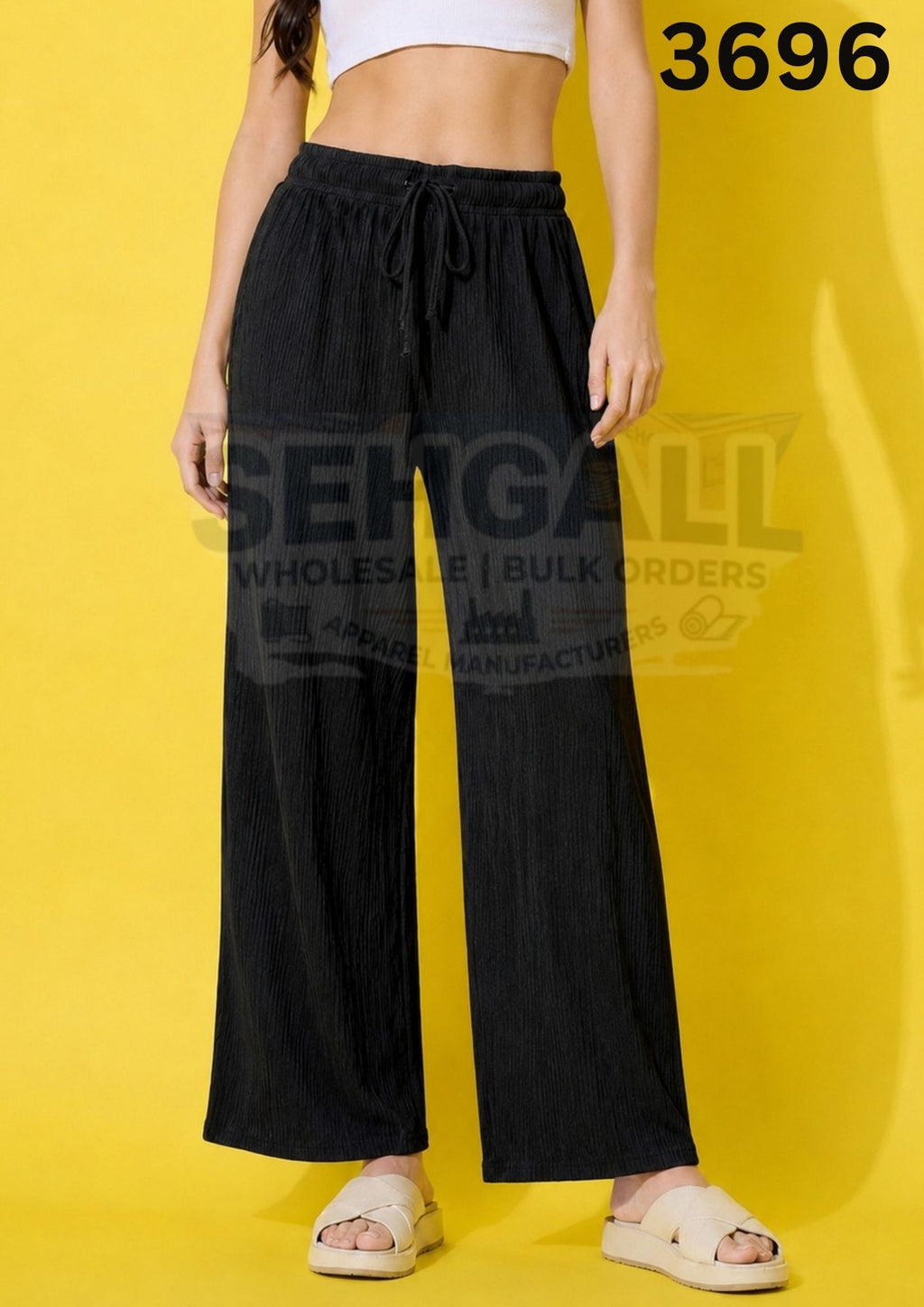 Women's Textured Wide Leg Drawstring Palazzo Pants-3696
