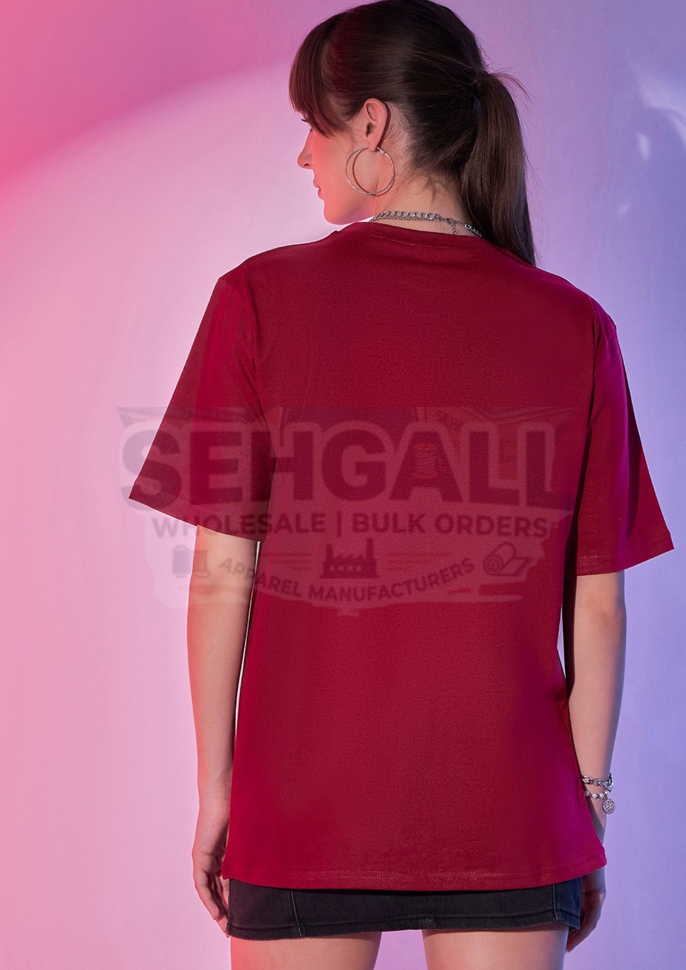Solid Oversized Round Neck Women Long T-Shirt-3413