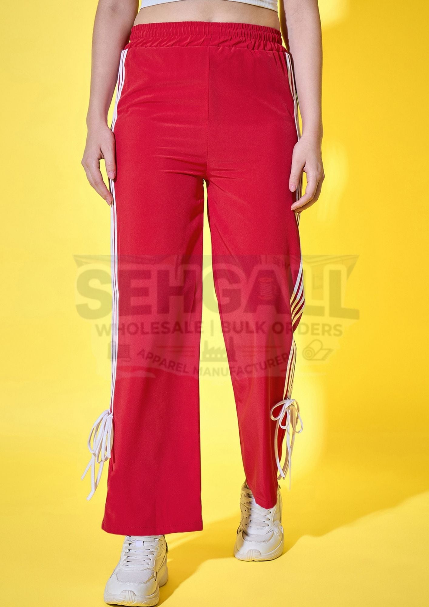 Sporty Women Track Pant with Side Stripes and Ankle Tie Detail-3560