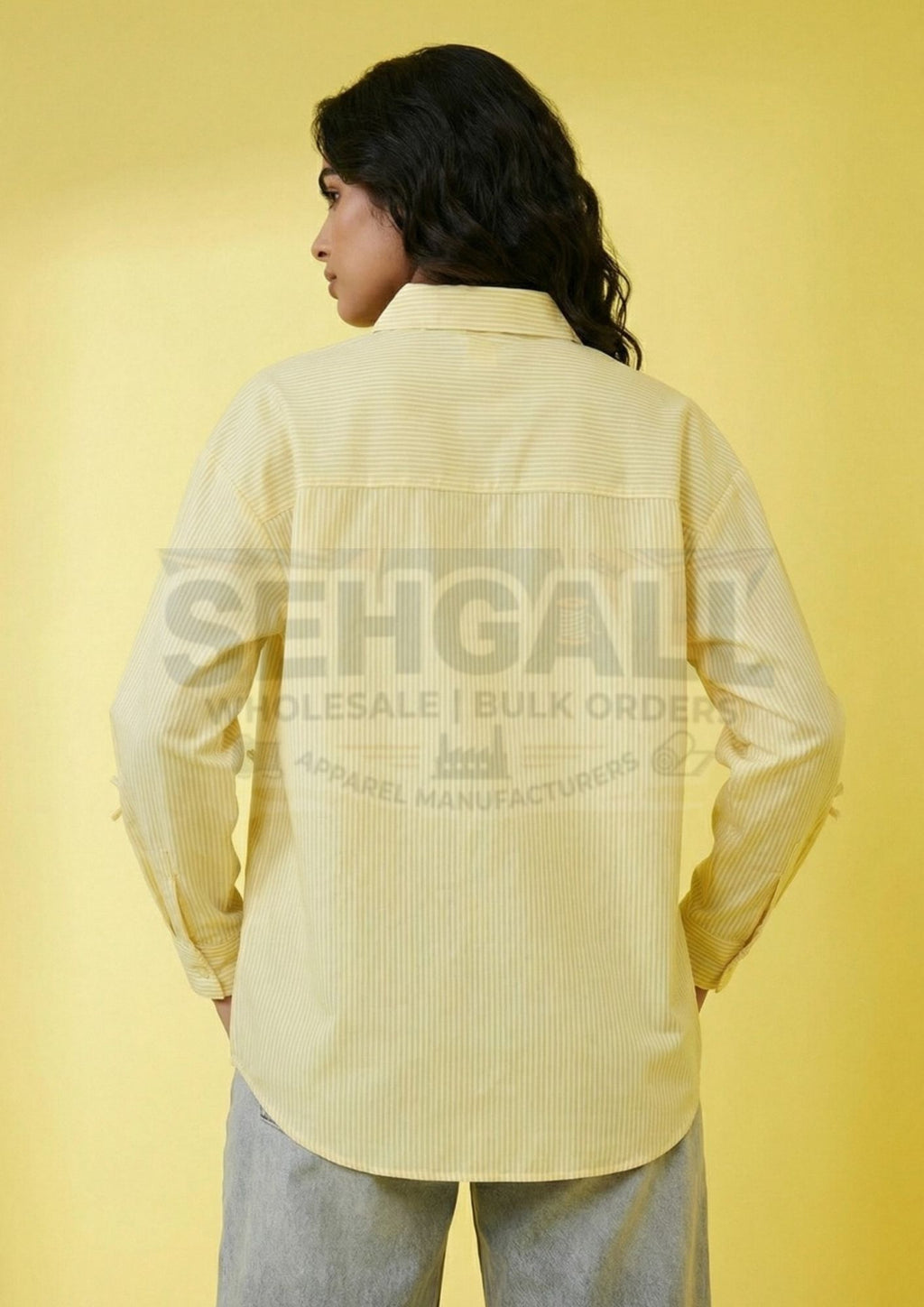 Women Cotton Oversized Shirt Striped Tie Detail-3645