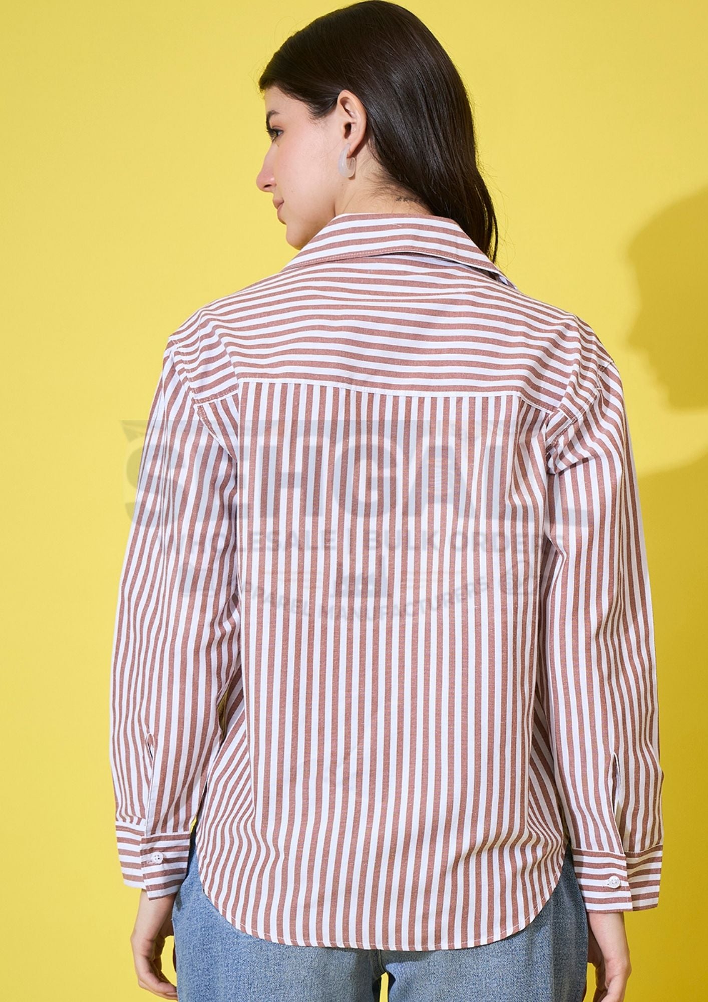 Oversized Striped Cotton Women Shirt-3590