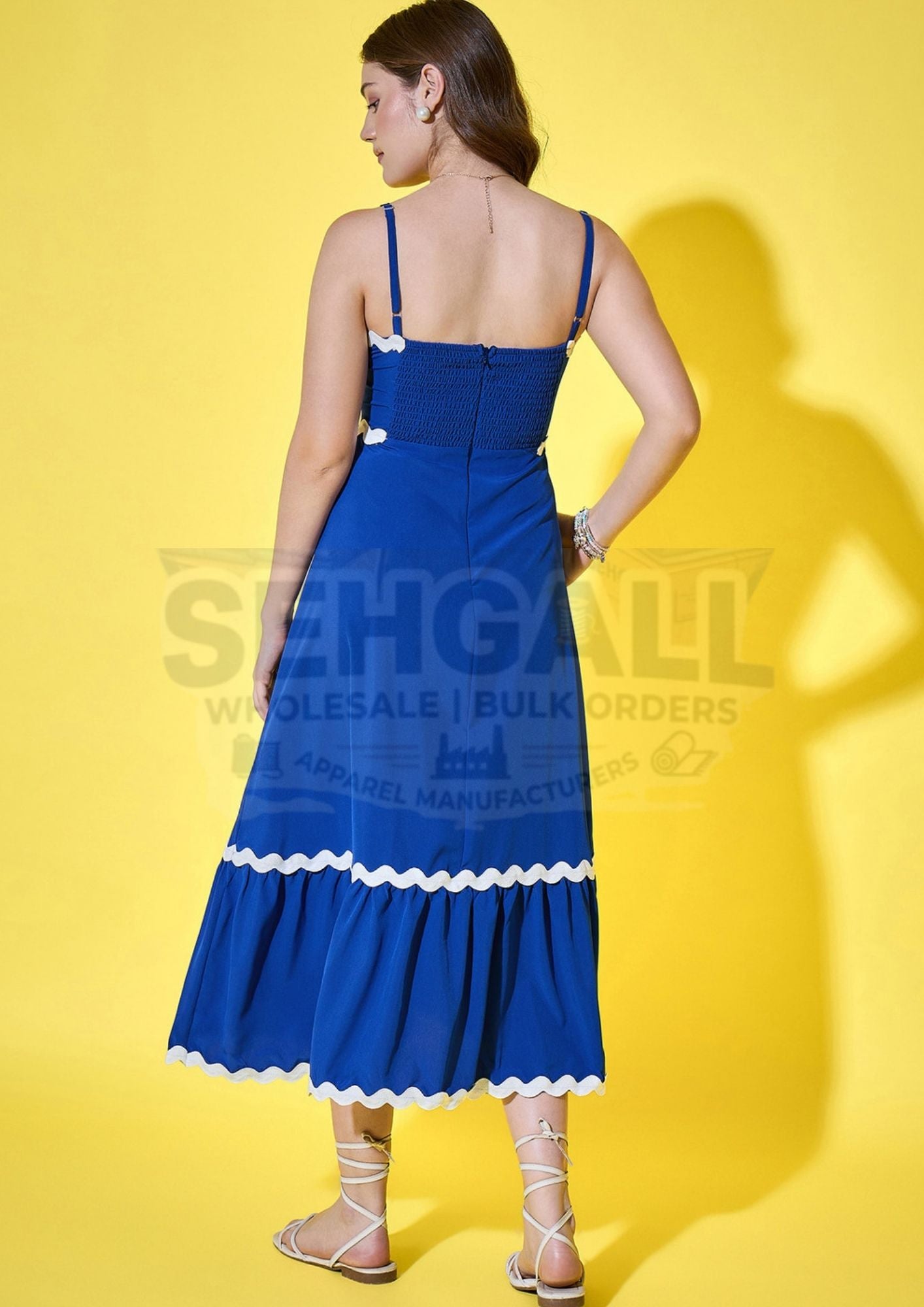 Ruffled Trim Flowy Maxi Women’s Dress with Spaghetti Straps-3565