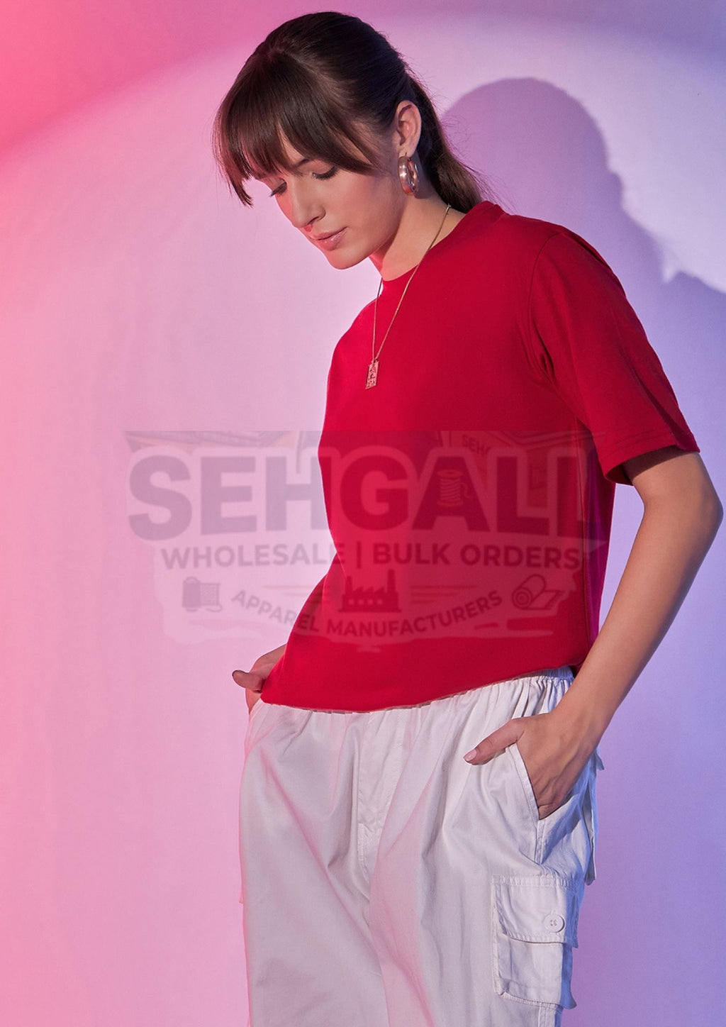 Solid Oversized Round Neck Women Long T-Shirt-3413