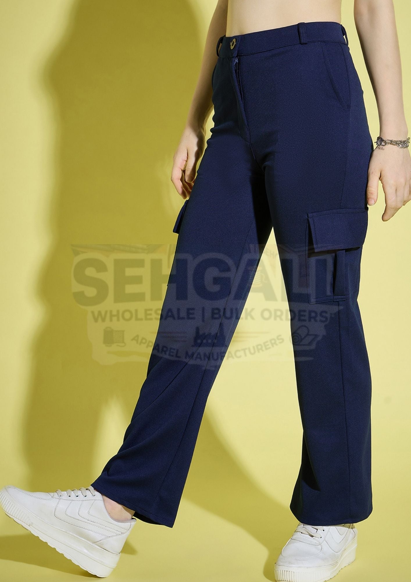 Women Straight Fit Solid Cargo Pant-3390