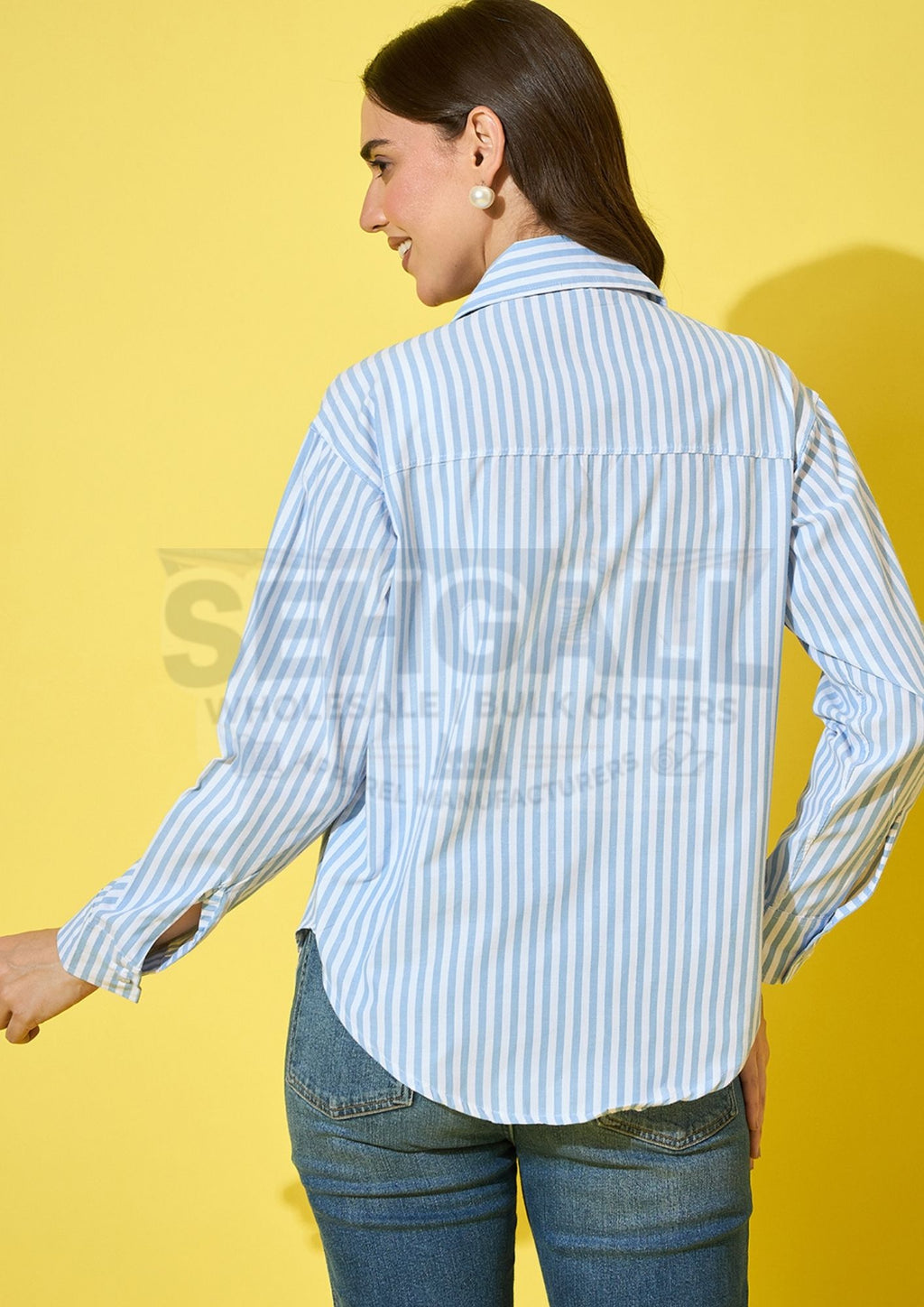 Oversized Striped Cotton Women Shirt-3573