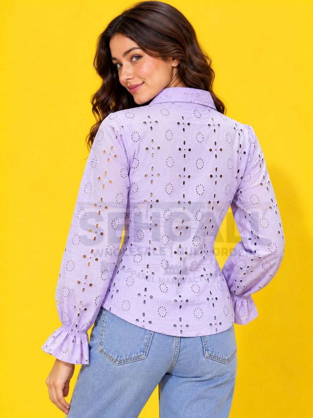 Cotton Schiffli Embroidered Shirt  -3745