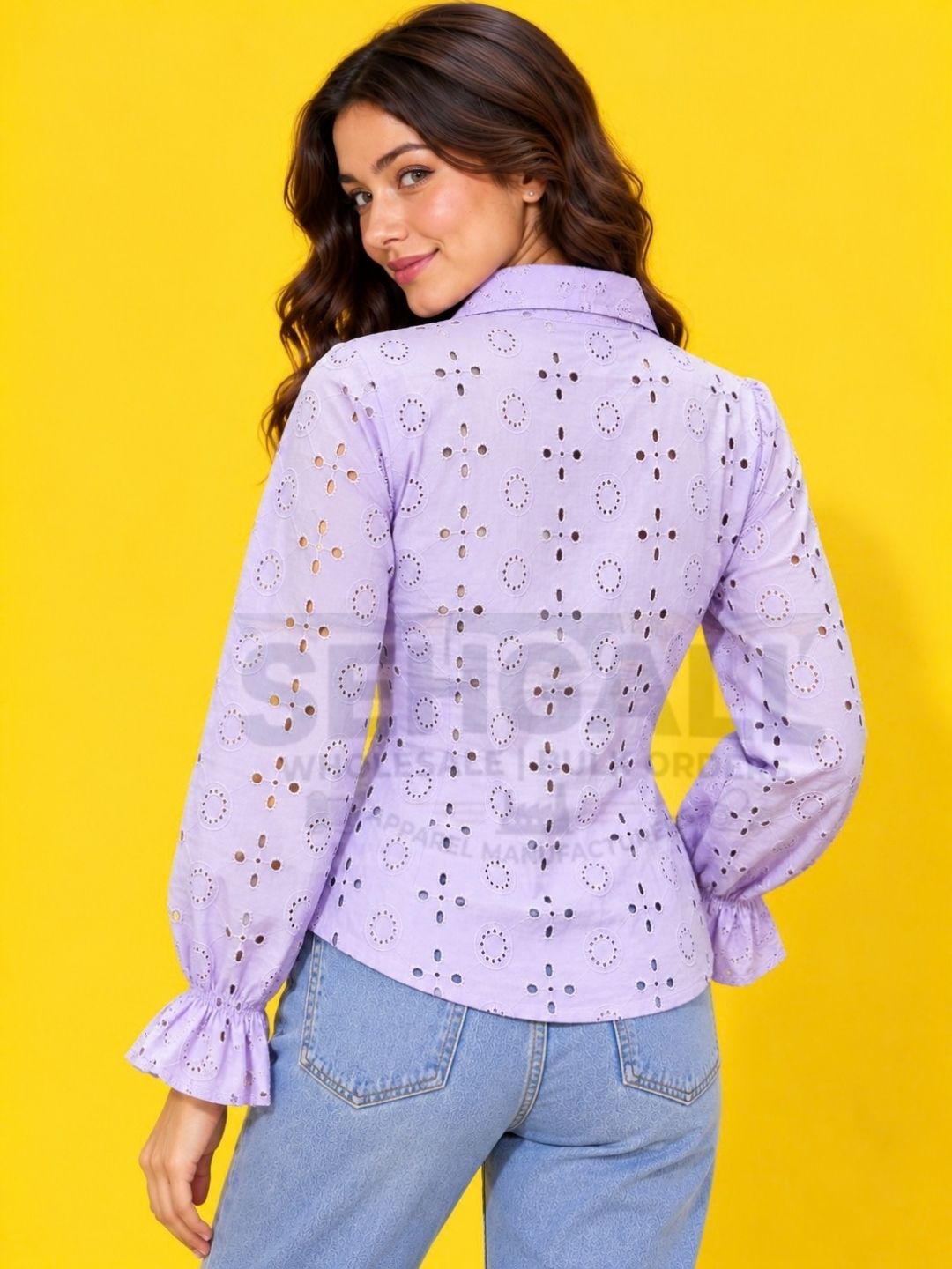 Cotton Schiffli Embroidered Shirt  -3745