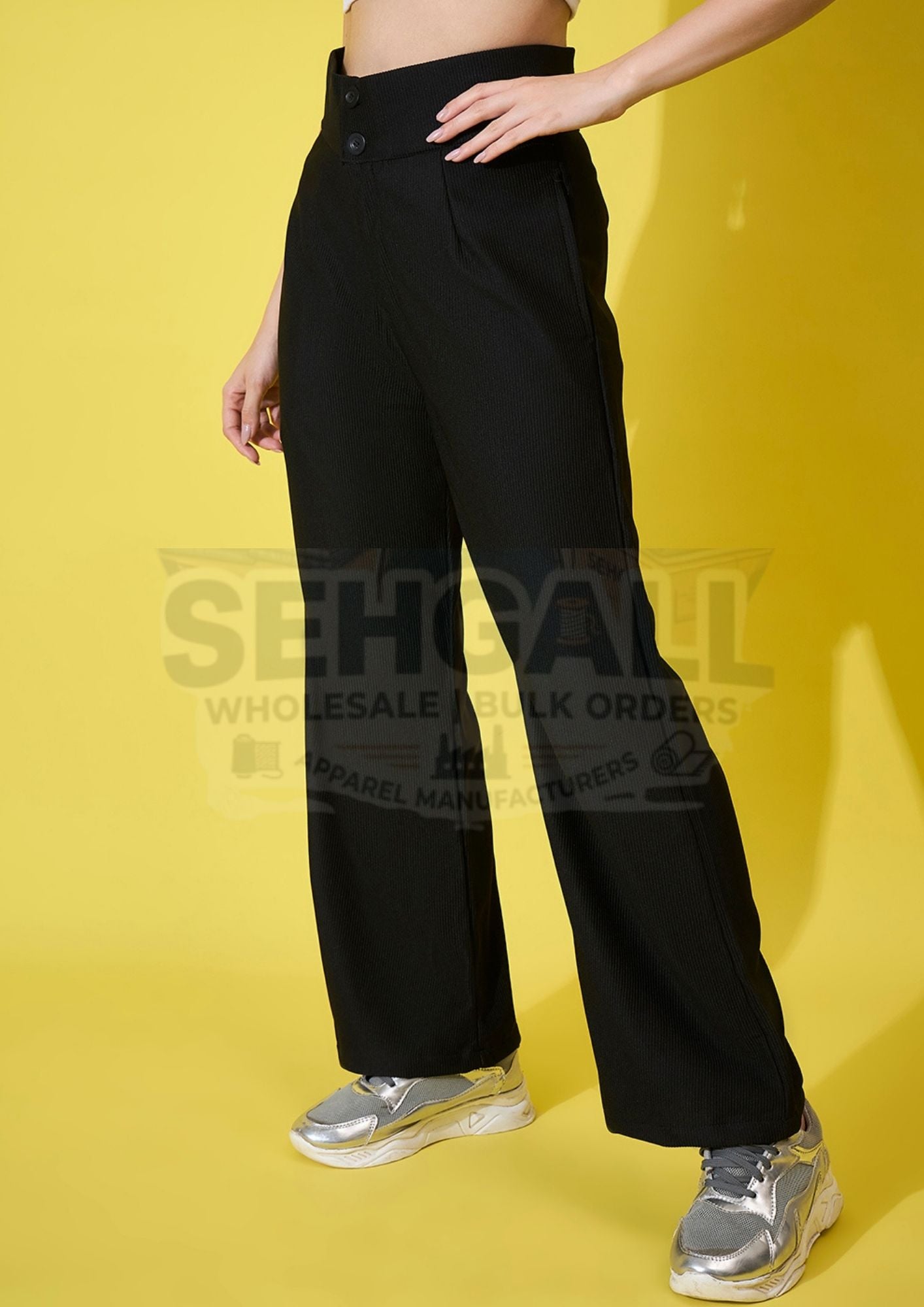 Cotton Ribbed Non-Stretchable Women’s Trouser Pant-3591