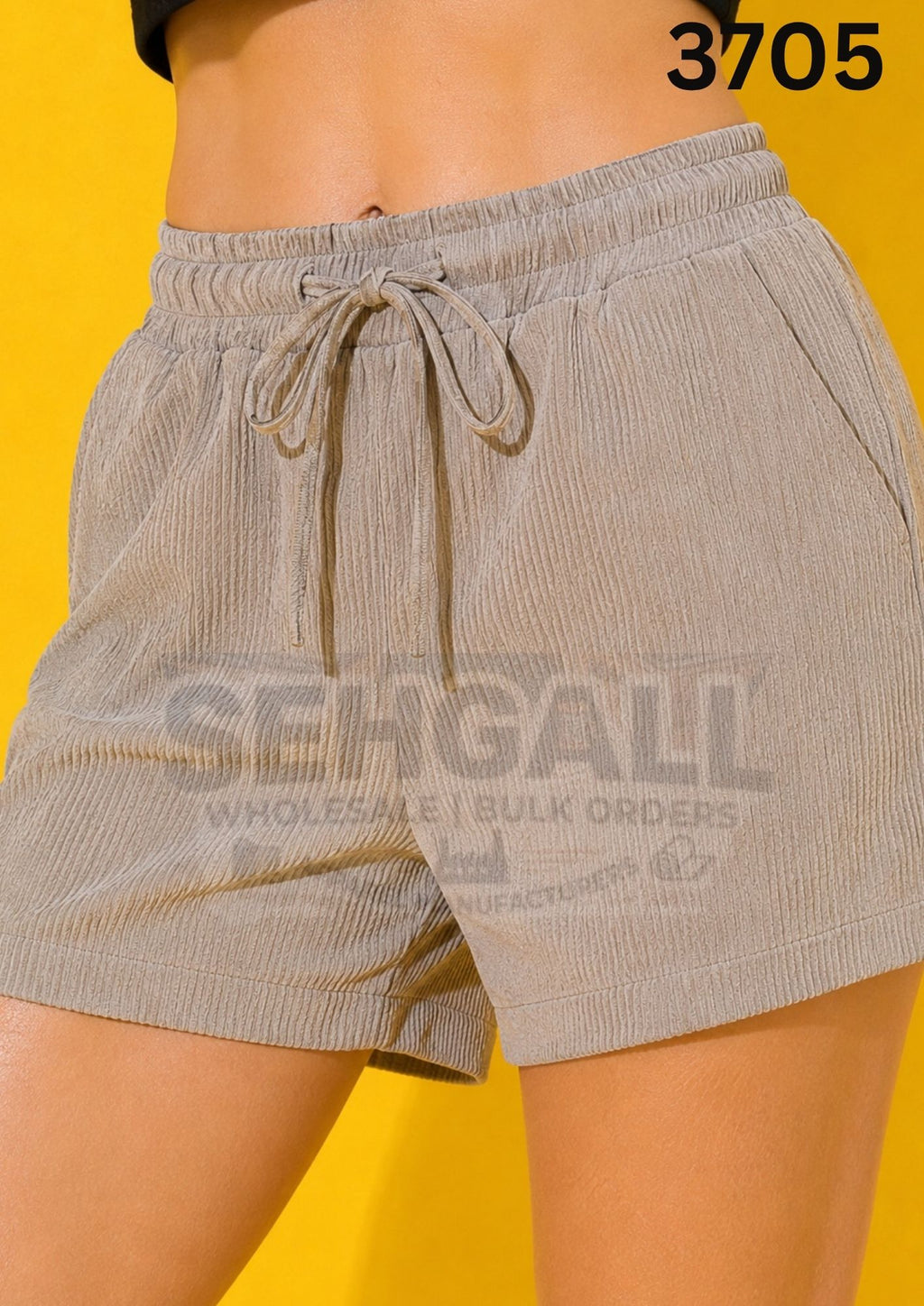 Textured Drawstring Elastic Waist Casual Relaxed Fit Shorts-3705