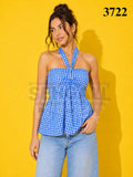 Gingham Check Strapless Bow Front Peplum Top - 3722