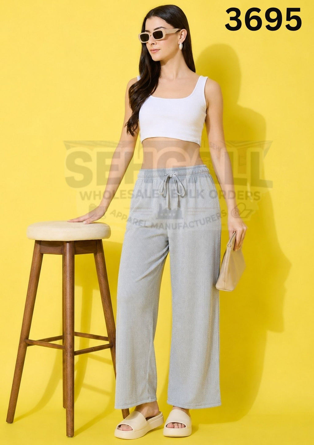 Women's Textured Wide Leg Drawstring Palazzo Pants-3695