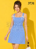 Gingham Check Bow Strap Mini Dress - 3731