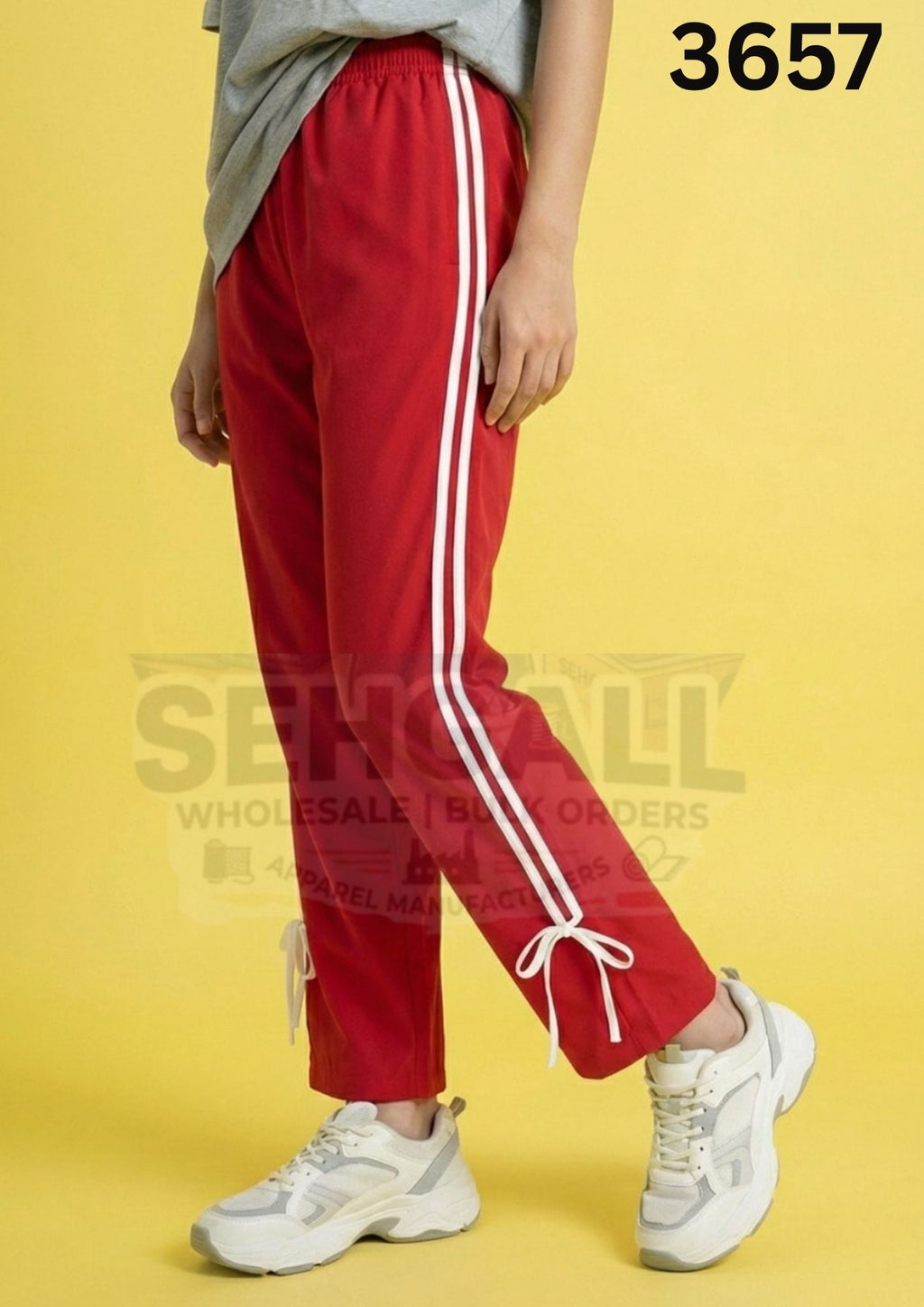 Women's Track Pants with Elastic Waist Side Stripes-3657