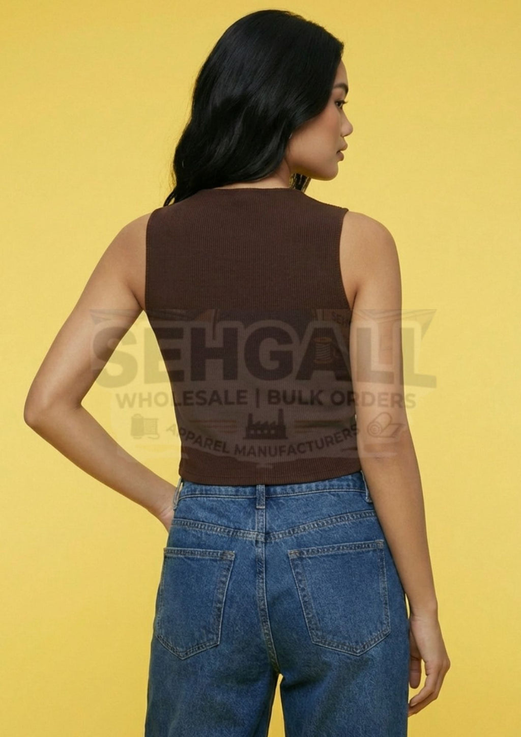 Women Sleeveless Ribbed Button Front V Neck Casual Shirt Top-3650