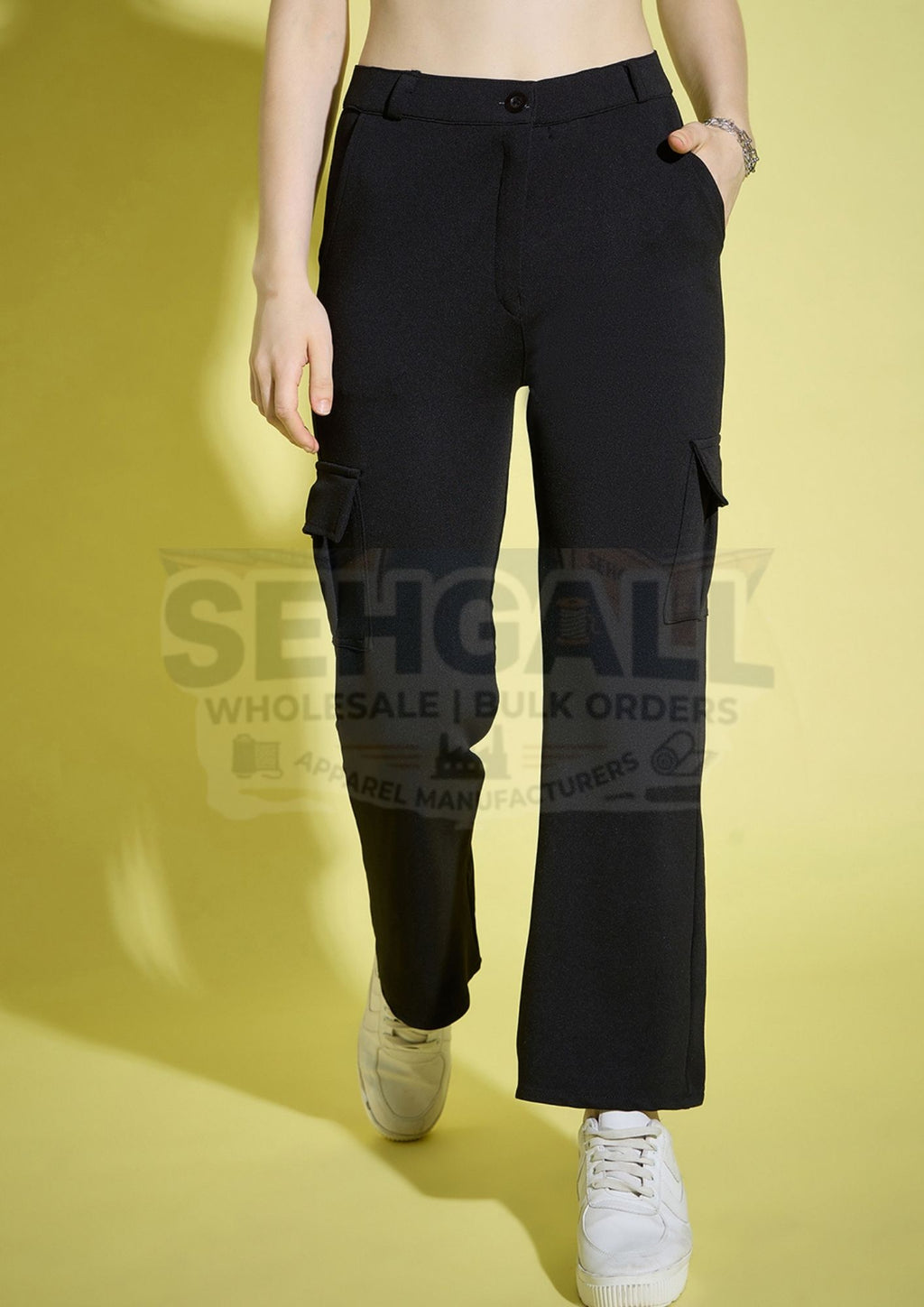 Women Straight Fit Solid Cargo Pant-3388