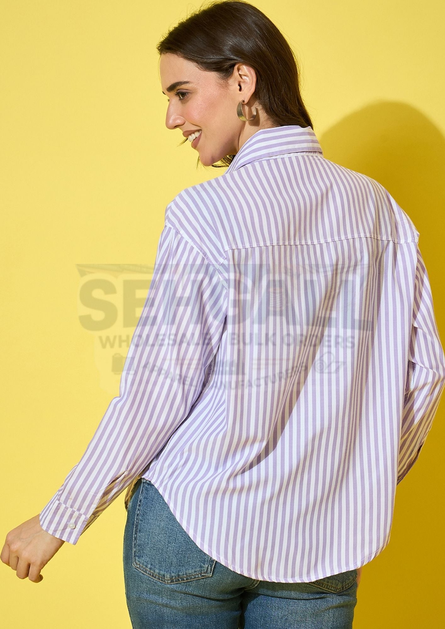 Oversized Striped Cotton Women Shirt-3572