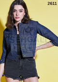 Solid Womens Regular Denim Jacket-2611