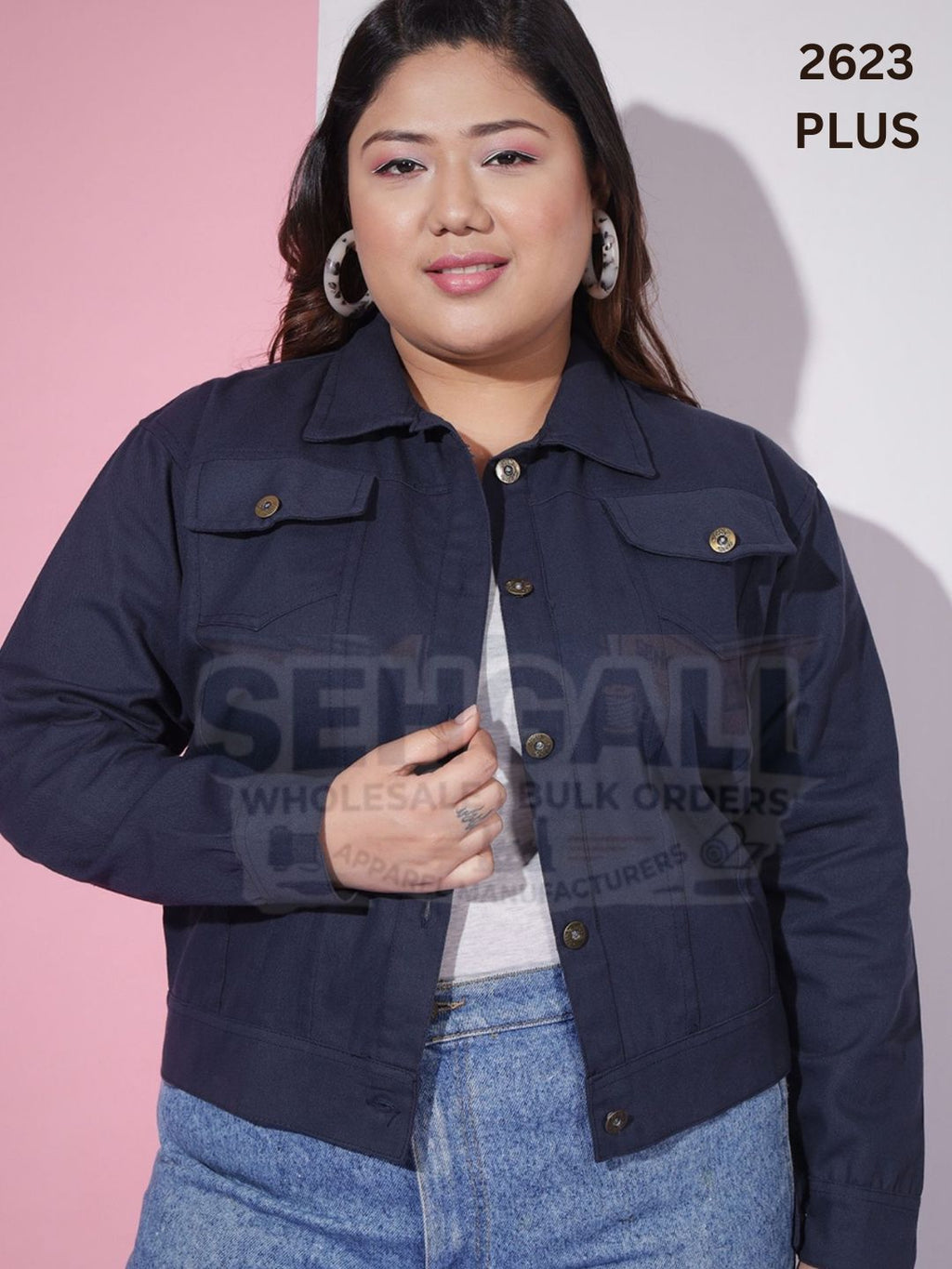 Twill Cotton Blend Plus Size Women Regular Jacket-2623PLUS