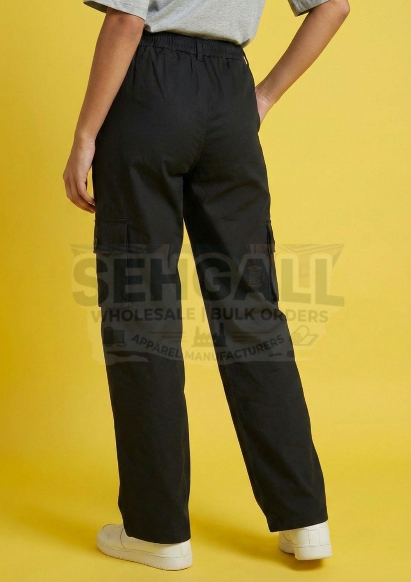 Women High Waist Cargo Pants with Collared Waistband-3630