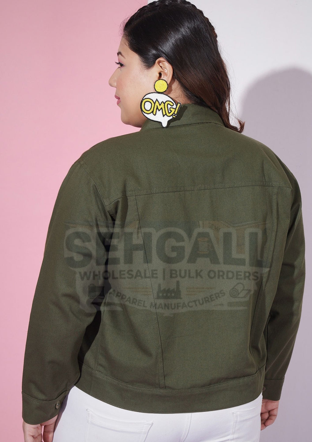 Twill Cotton Blend Plus Size Women Regular Jacket-2623PLUS