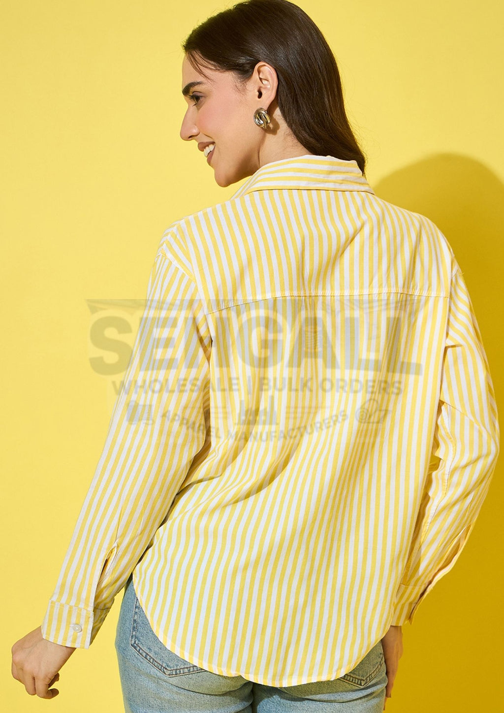 Oversized Striped Cotton Women Shirt-3573