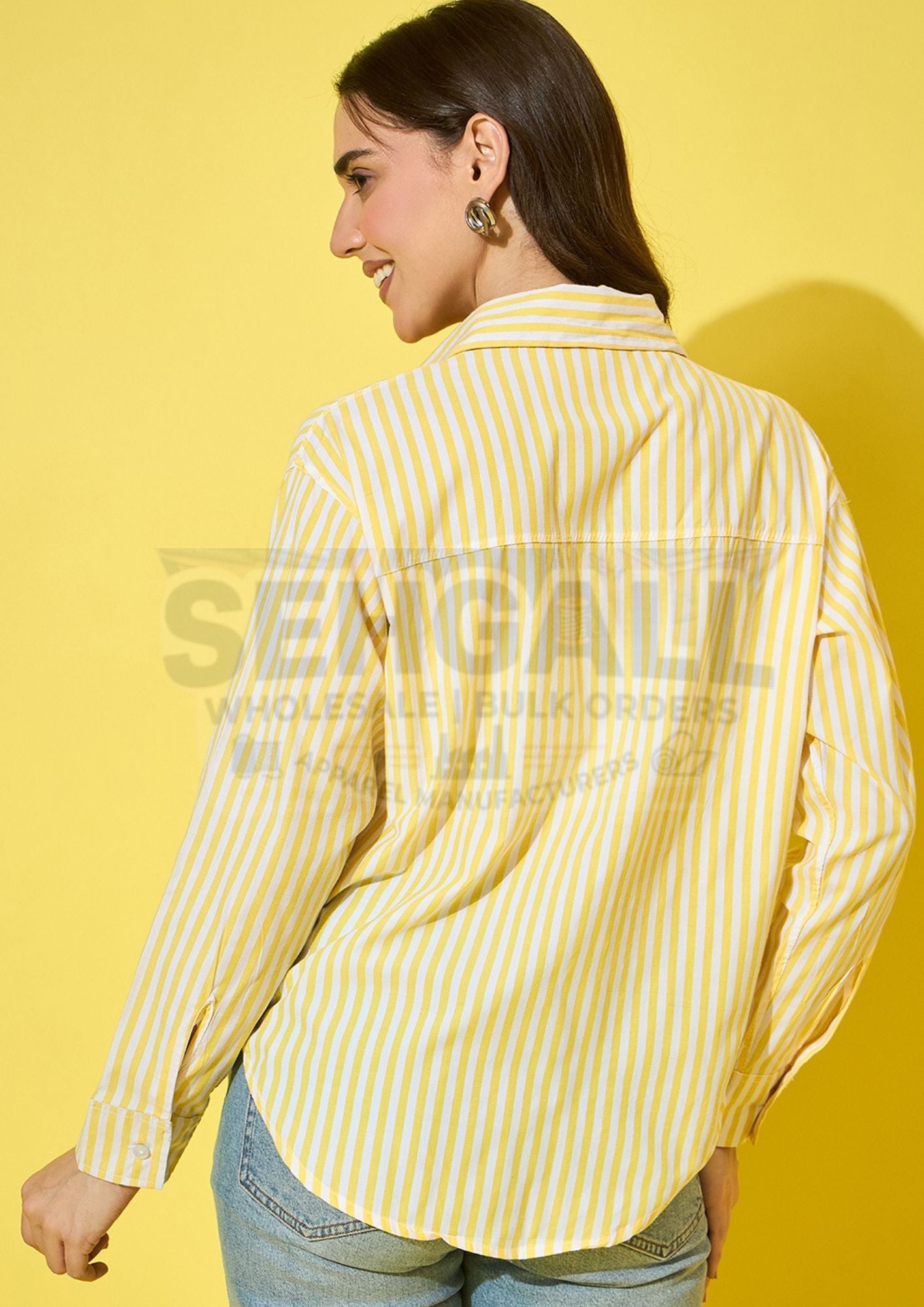 Oversized Striped Cotton Women Shirt-3573