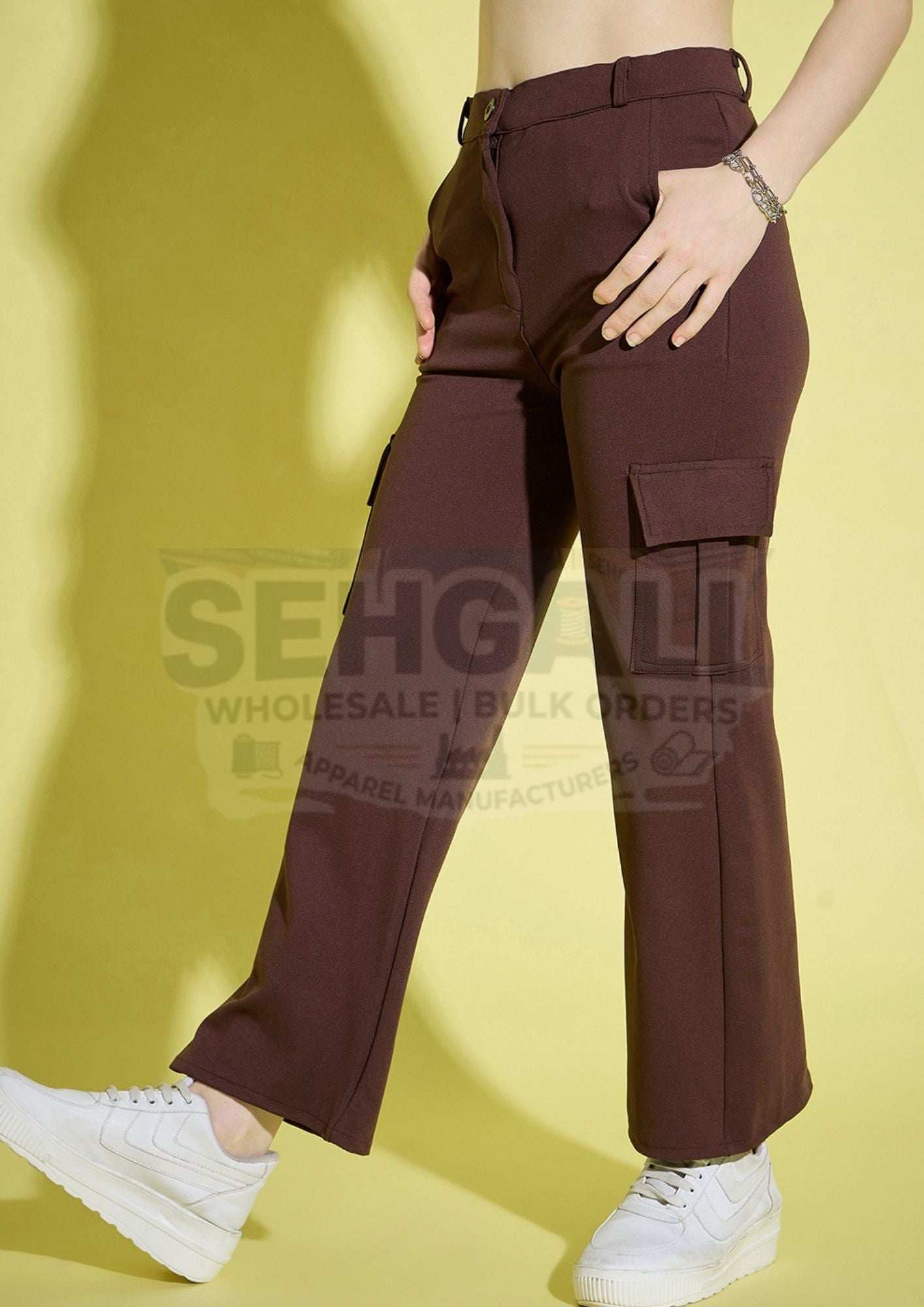 Women Straight Fit Solid Cargo Pant-3388