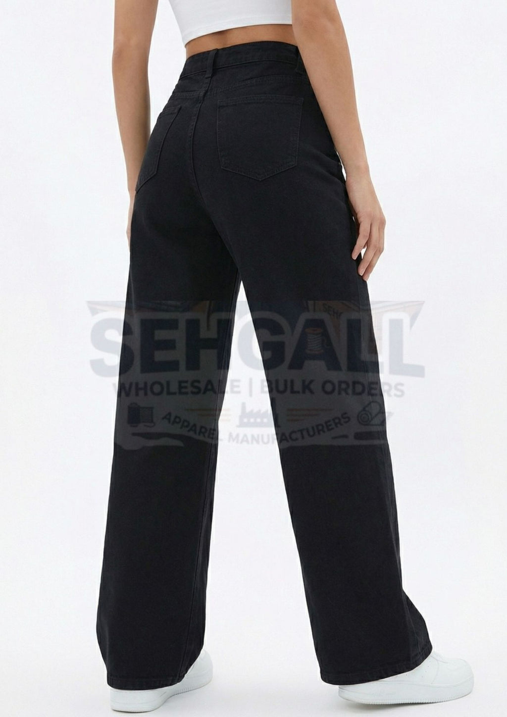 Black Casual Women's Wide Leg High Waist Denim Jeans-3626