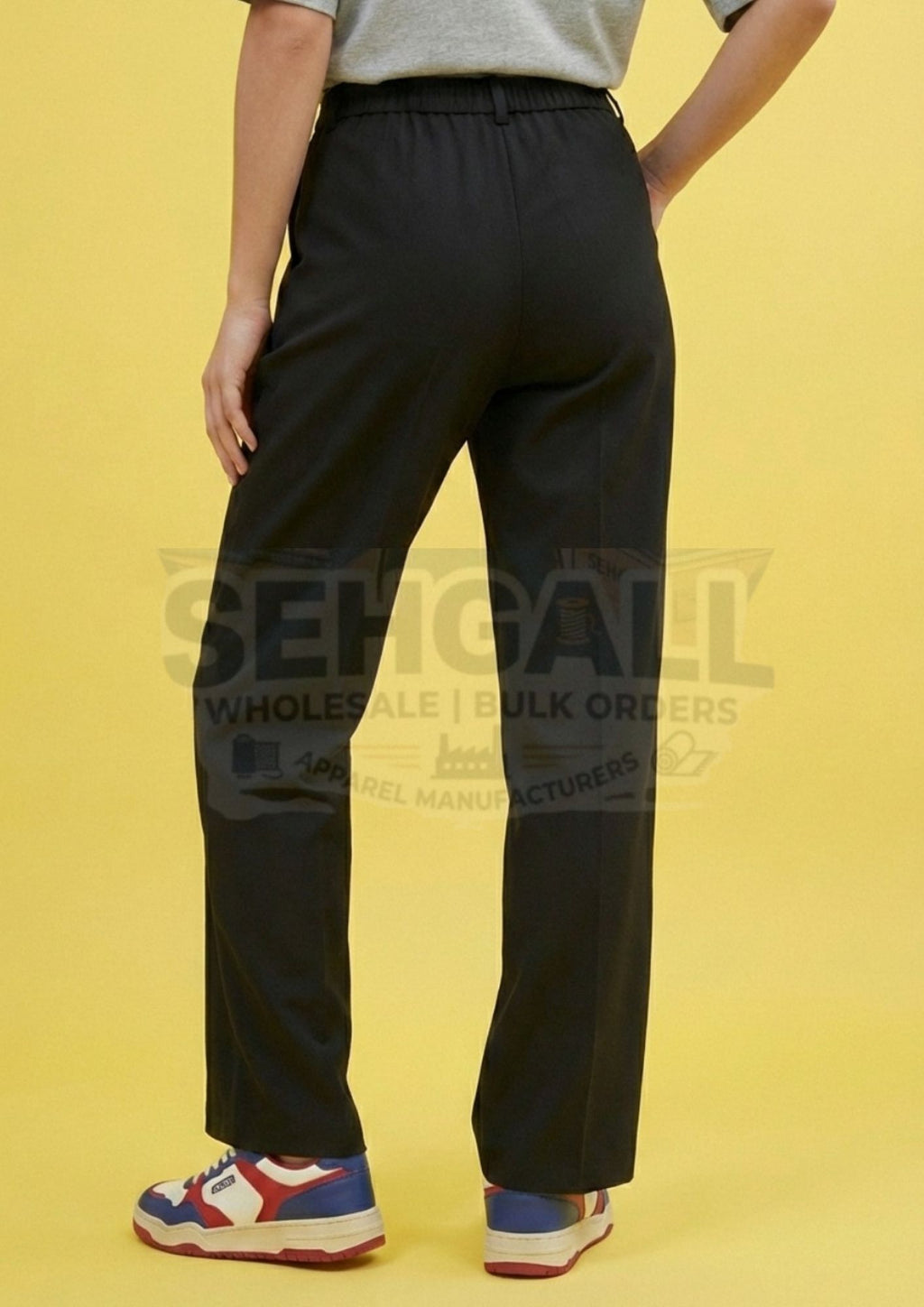 Women Trouser Pants with Contrast Collared Waistband Design-3631