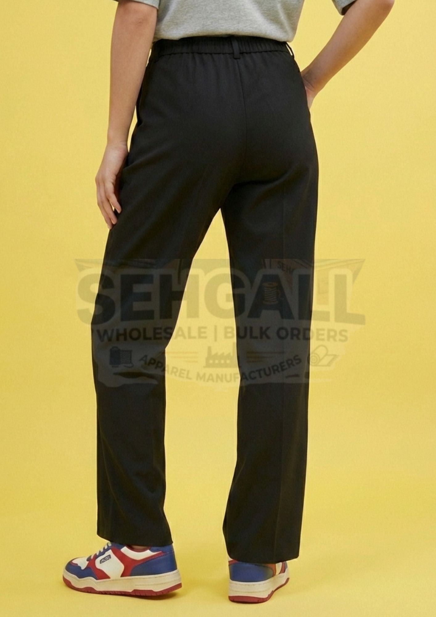 Women Trouser Pants with Contrast Collared Waistband Design-3631