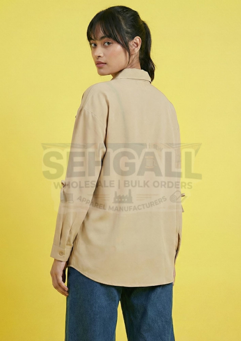 Georgette Bow Detail Oversized Fit Women Shirt-3670