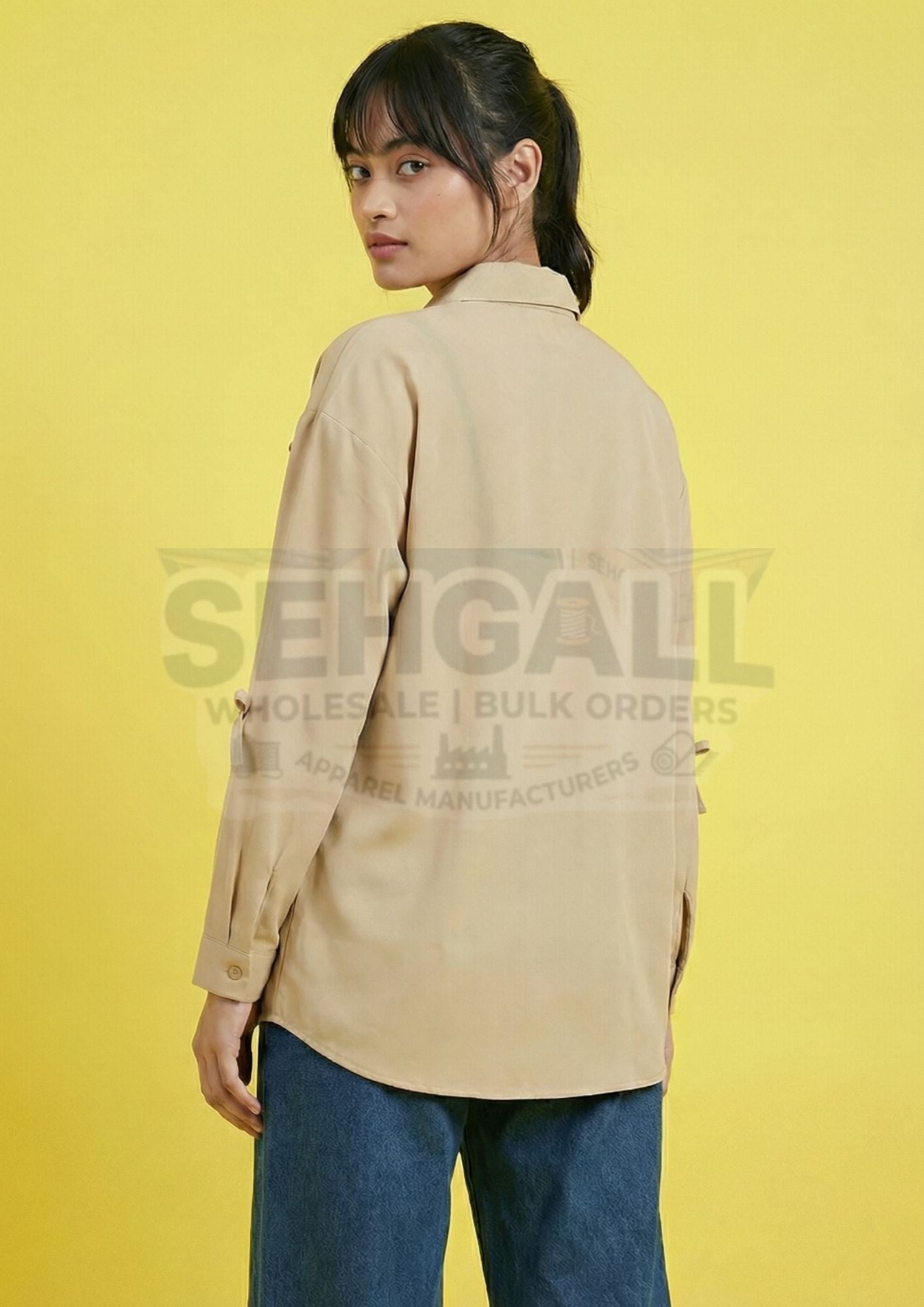 Georgette Bow Detail Oversized Fit Women Shirt-3671