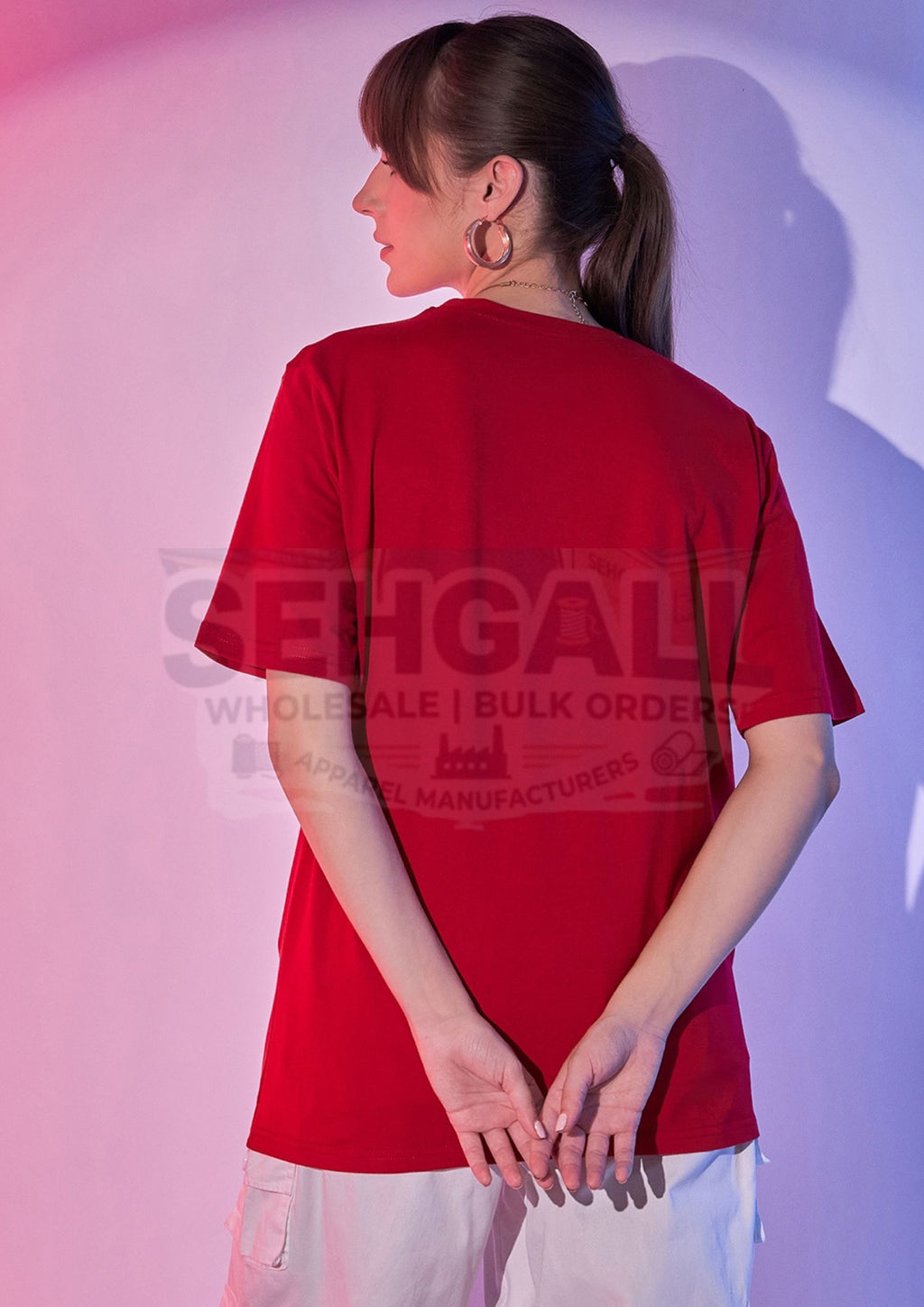 Solid Oversized Round Neck Women Long T-Shirt-3413